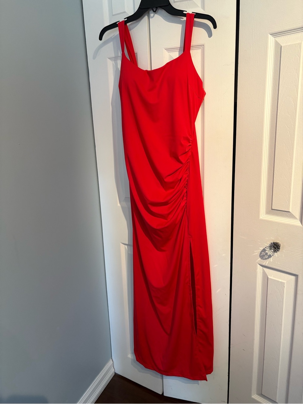 Women's Red Ruched Maxi Slip Dress